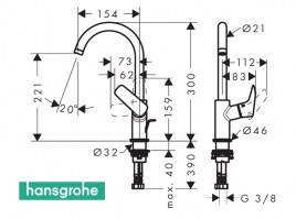 MEDIDAS MONOMANDO LAVABO 210 LOGIS HANSGROHE